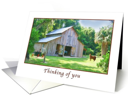 Thinking of You, Old Farm Barn with Horses and Chickens card (722838)