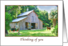 Thinking of You, Old Farm Barn with Horses and Chickens card