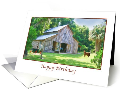 Birthday, Old Farm Barn with Horses and Chickens card (722840)