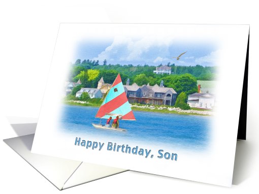 Birthday, Son, Sailboat on a Lake, Landscape and Nautical card