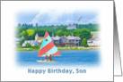 Birthday, Son, Sailboat on a Lake, Landscape and Nautical card