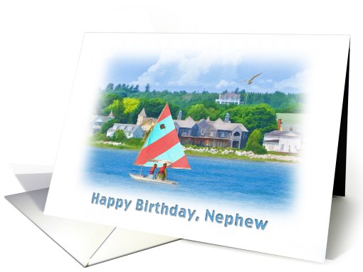 Birthday, Nephew, Sailboat on a Lake, Landscape and Nautical card