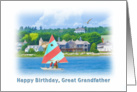 Birthday, Great Grandfather, Sailboat on a Lake, Landscape and Nautical card
