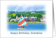 Birthday, Grandson, Sailboat on a Lake, Landscape and Nautical card