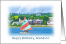 Birthday, Grandson, Sailboat on a Lake, Landscape and Nautical card