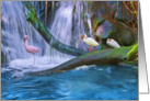 Tropical Waterfall Note Card with Flamingos and Ibises card