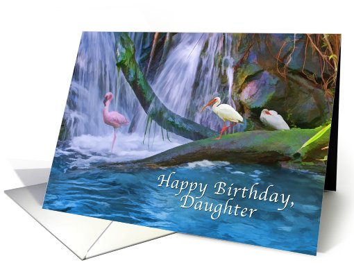 Birthday, Daughter, Tropical Waterfall, Flamingos, Ibises card