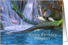 Birthday, Daughter, Tropical Waterfall, Flamingos, Ibises card