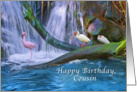 Birthday, Cousin, Tropical Waterfall, Flamingos, Ibises card
