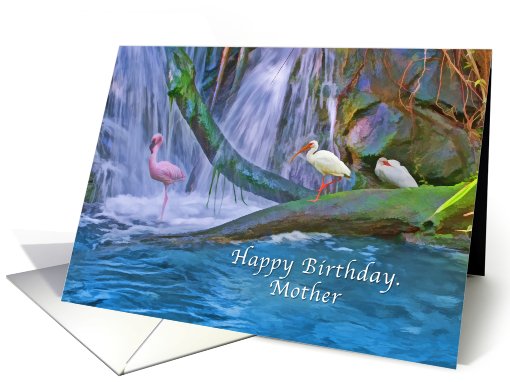 Birthday, Mother, Tropical Waterfall, Flamingos, Ibises card (827093)