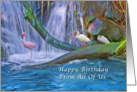 Birthday, From All of Us, Tropical Waterfall, Flamingos, Ibises card