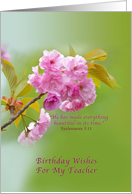 Birthday, Teacher, Cherry Blossom Flowers, Religious card