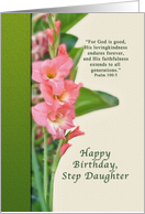 Birthday, Step Daughter, Pink Gladiolus, Religious card