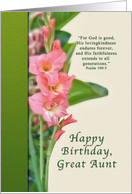 Birthday, Great Aunt, Pink Gladiolus, Religious card