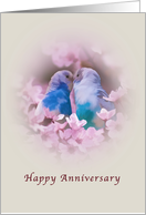 Anniversary, Parakeets and Pink Flowers card
