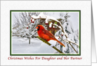 Christmas Wishes, Daughter and Partner, Cardinal Bird, Snow card