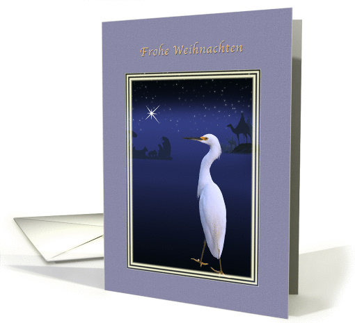 Christmas, Frohe Weihnachten, German, Snowy Egret, Nativity card
