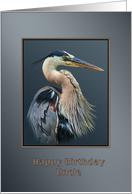 Birthday, Uncle, Great Blue Heron Bird on Gray and Silver card