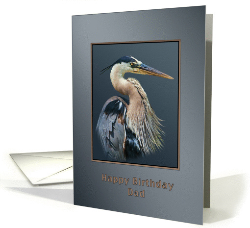 Birthday, Dad, Great Blue Heron Bird on Gray and Silver card (953515)