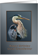 Birthday, Great Grandfather, Great Blue Heron Bird on Gray and Silver card
