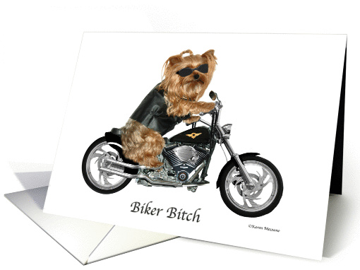 Yorkie Biker on custom motorcycle card (185478)