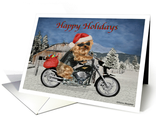 Happy Holidays Biker Yorkie card (884055)