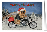 Happy Holidays Biker Yorkie card