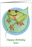 Happy Birthday Son Frog on a Lily Pad card