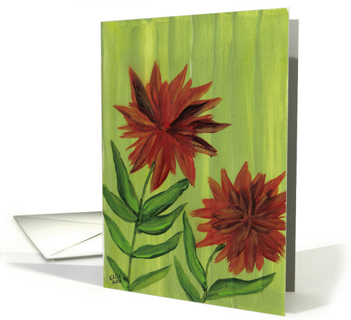 Red Poinsettia, Christmas Flower, Green Background  by Ellie card