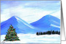 Beautiful Blue Snow Covered Mountains, background for a Lone Little Christmas Tree! by Ellie card