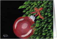 Shiney Red Christmas Ornament, hanging on a Tree! by Ellie card