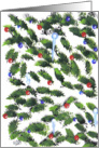 Shiney Red and Blue Ornaments on Twigs of Christmas Greenery!! by Ellie card