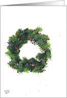 A Lovely Evergreen Wreath, with Blue ornaments and Red Holly Berries! by Ellie card
