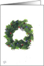 A Lovely Evergreen Wreath, with Blue ornaments and Red Holly Berries! by Ellie card