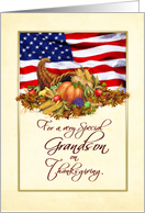 Thanksgiving - Military Grandson Cornucopia US Flag card