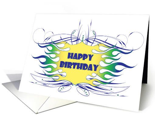 Flames and pin stripes Happy Birthday card (751436)