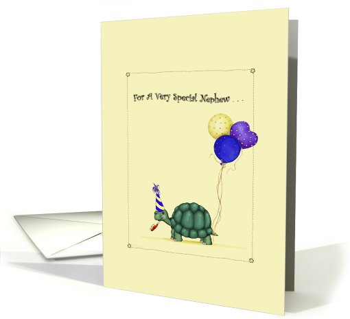 Nephew Birthday, Cute Turtle with Balloons & Party Hat card (754634)