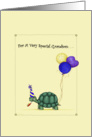 Grandson Birthday, Cute Turtle with Balloons & Party Hat card