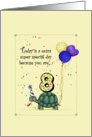 8th Birthday, Cute Turtle with Balloons & Party Hat card