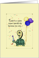 9th Birthday, Cute Turtle with Balloons & Party Hat card