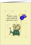 10th Birthday, Cute Turtle with Balloons & Party Hat card
