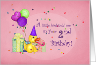 2nd Birthday, Duck with Party Hat, Gifts, Confetti and Balloons card