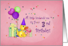 3rd Birthday, Duck with Party Hat, Gifts, Confetti and Balloons card