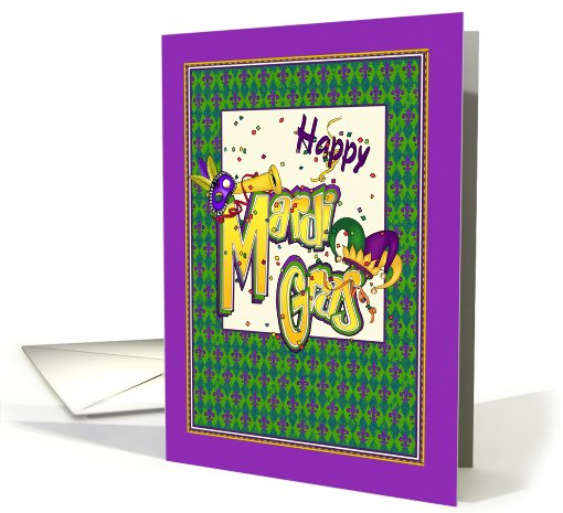 Happy Mardi Gras Green and Purple Masks and Hats card (774554)