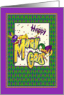 Happy Mardi Gras Green and Purple Masks and Hats card