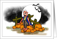 Halloween Goblin and pumpkins Greeting card