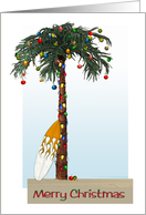 Palm Tree Surf Board Christmas Greeting card