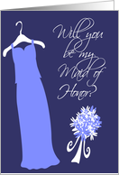 Will you be my Maid of Honor? Periwinkle card