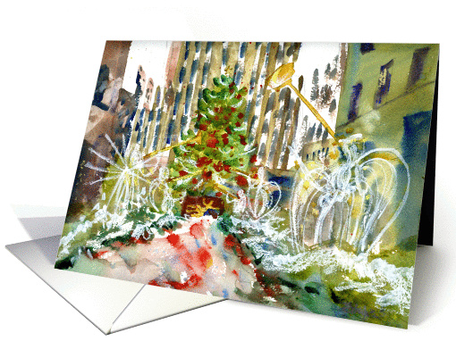 Christmas Tree in New York City, Watercolor Painting card (1348122)