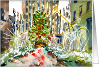 Christmas Tree in New York City, Watercolor Painting card